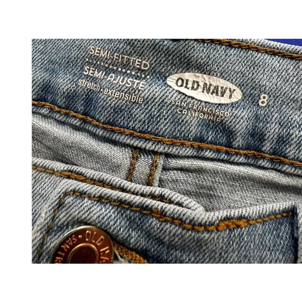 Old Navy Size 8 Semi-Fitted Blue Stretch Denim Cuffed Jean Shorts
