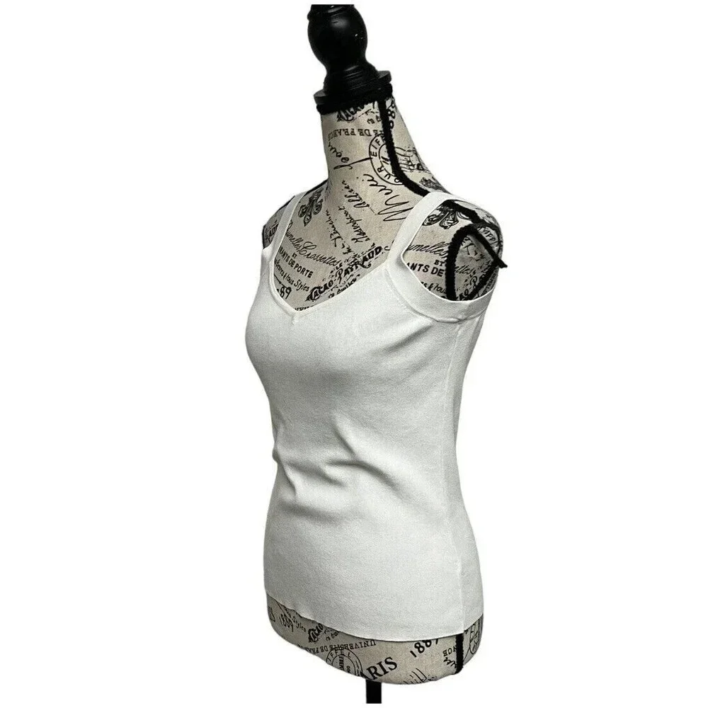 Dana Buchman Ivory Sleeveless Knit Tank Top XS Nylon Blend Pullover Preppy