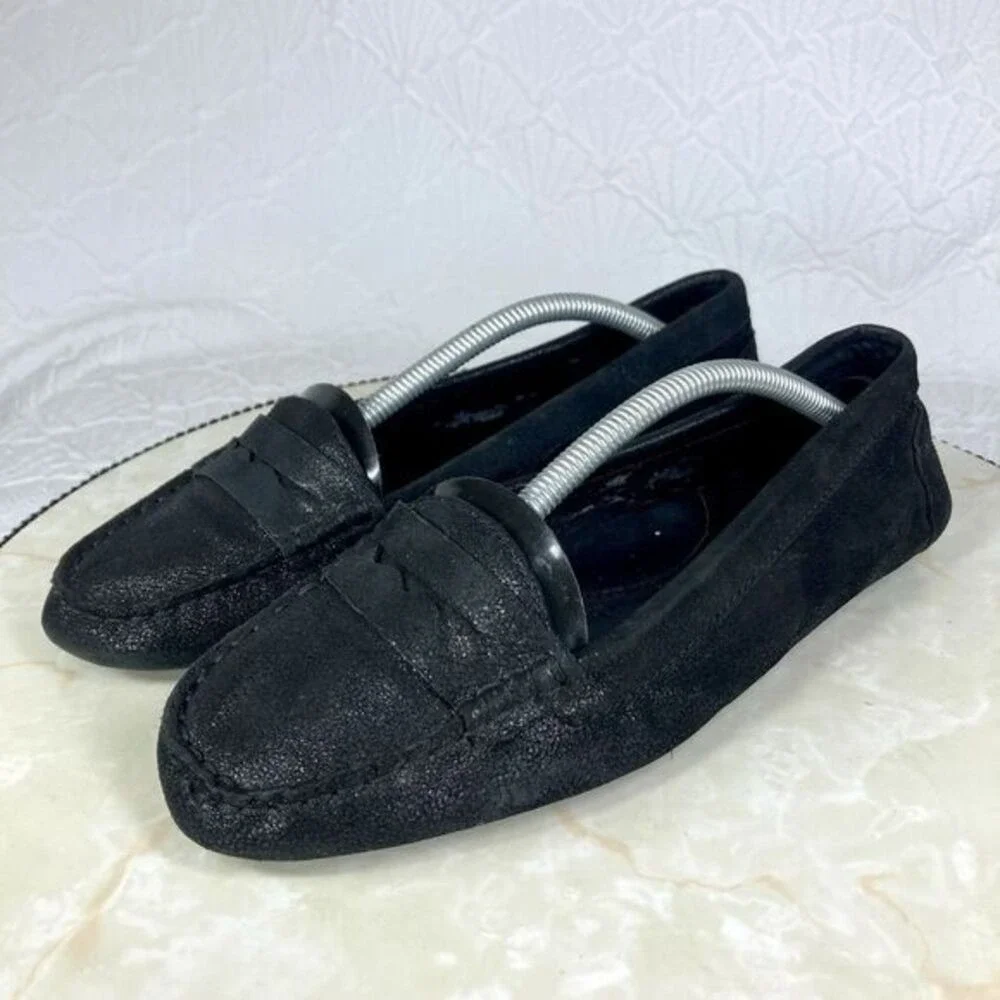 Lauren Ralph Lauren Penny Driving Loafers Womens 6.5 Black Shimmer Suede Shoes