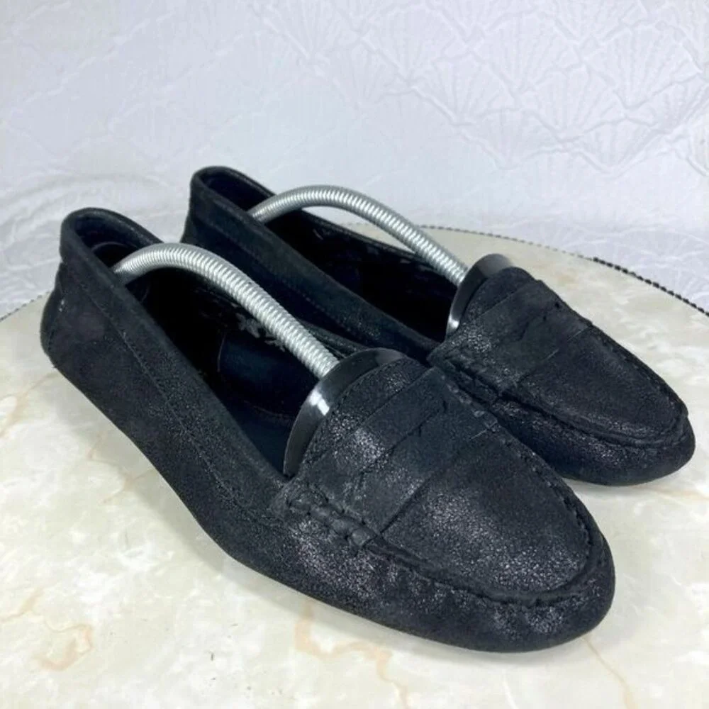 Lauren Ralph Lauren Penny Driving Loafers Womens 6.5 Black Shimmer Suede Shoes