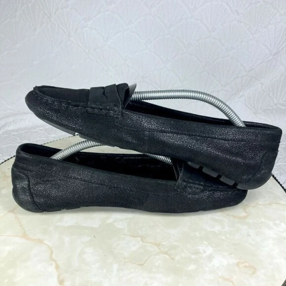 Lauren Ralph Lauren Penny Driving Loafers Womens 6.5 Black Shimmer Suede Shoes