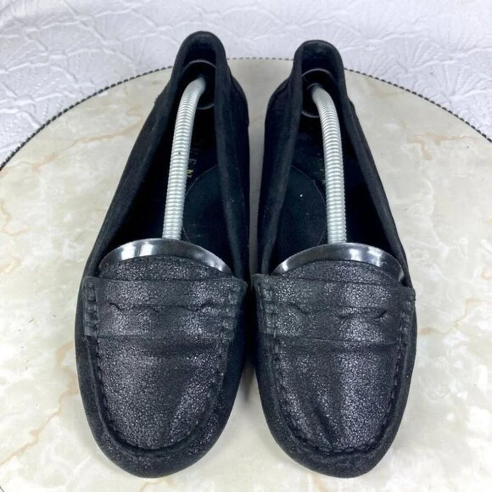 Lauren Ralph Lauren Penny Driving Loafers Womens 6.5 Black Shimmer Suede Shoes