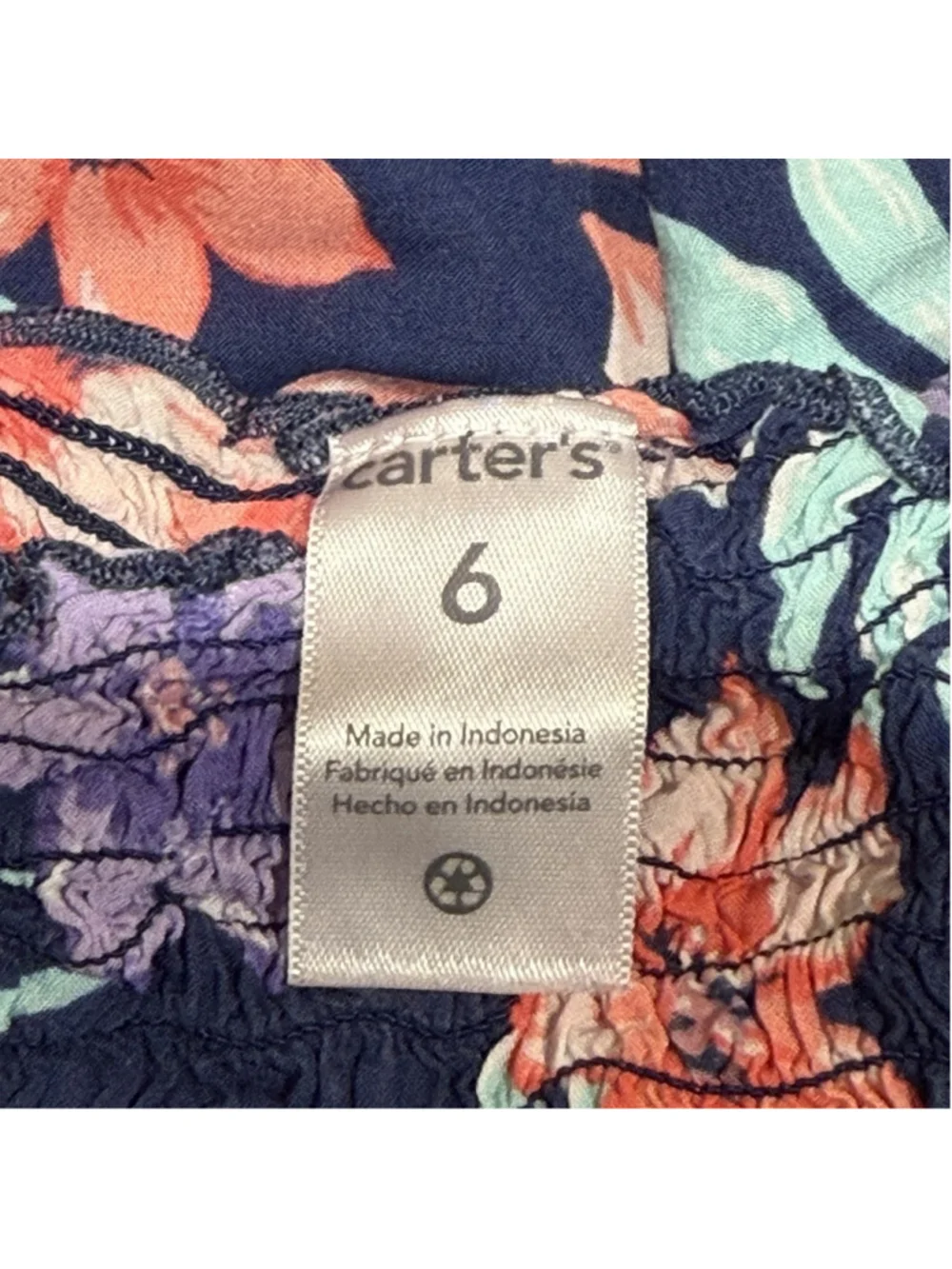 Carter’s Girls Tropical Floral Smocked Sleeveless Blouse Top Navy Blue Pink Sz 6