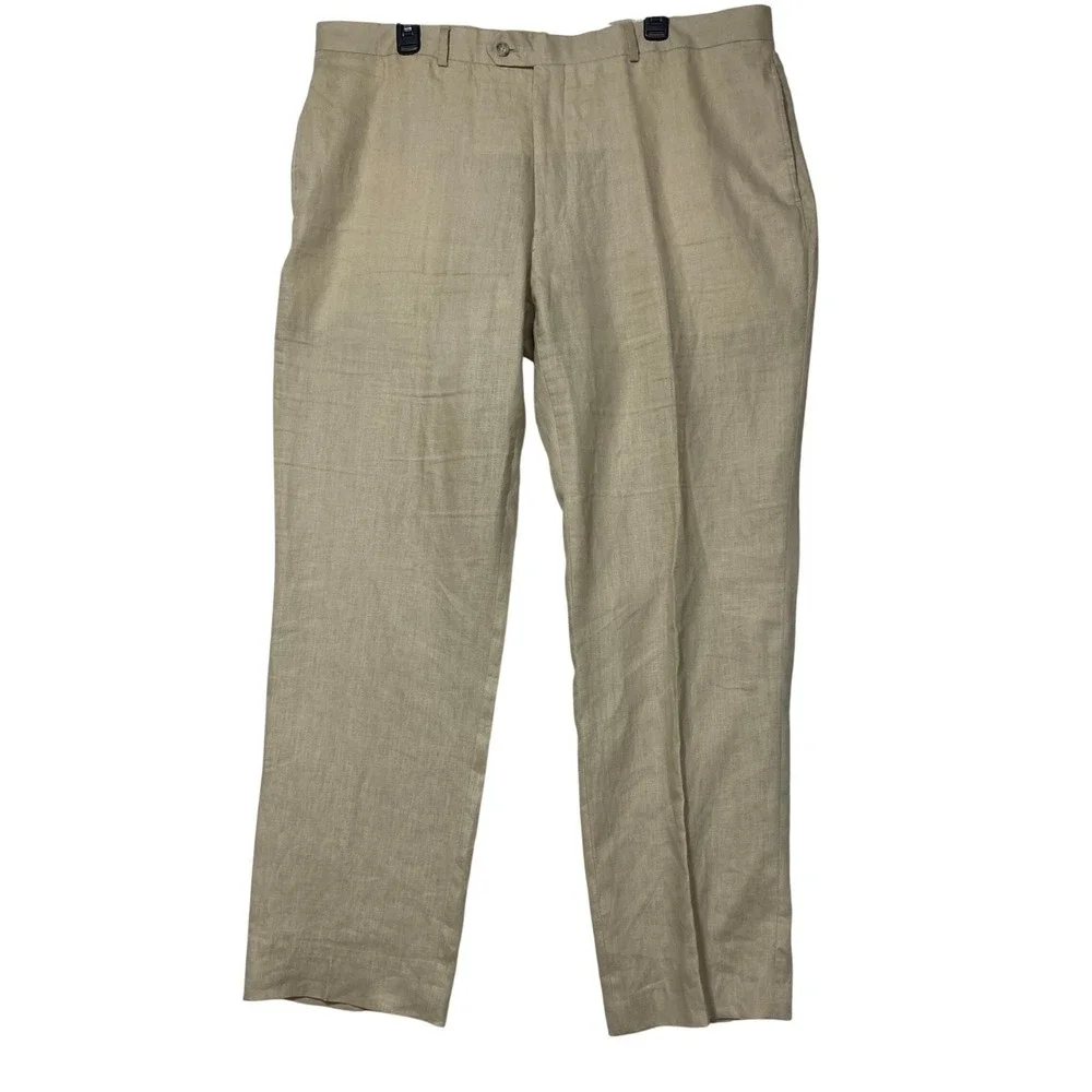 Pronto Uomo Platinum Mens Tan Beige 100% Linen Dress‎ Slacks Pants 40x32