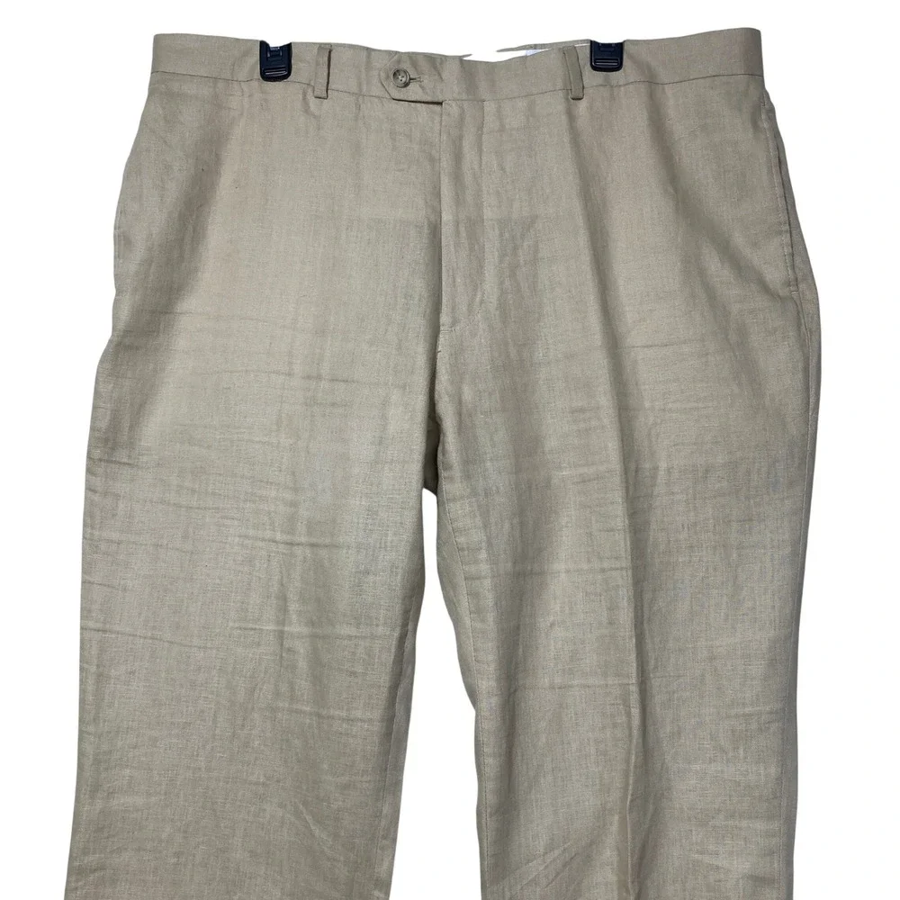 Pronto Uomo Platinum Mens Tan Beige 100% Linen Dress‎ Slacks Pants 40x32
