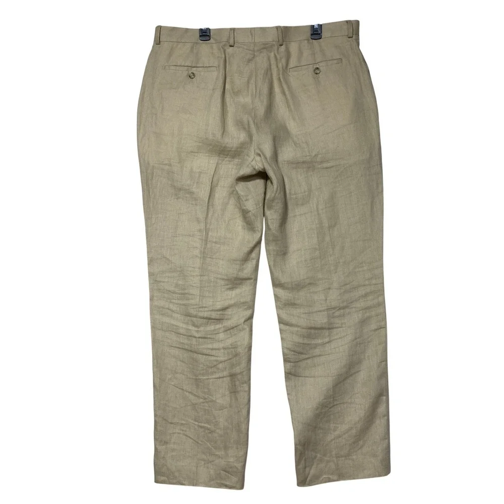 Pronto Uomo Platinum Mens Tan Beige 100% Linen Dress‎ Slacks Pants 40x32