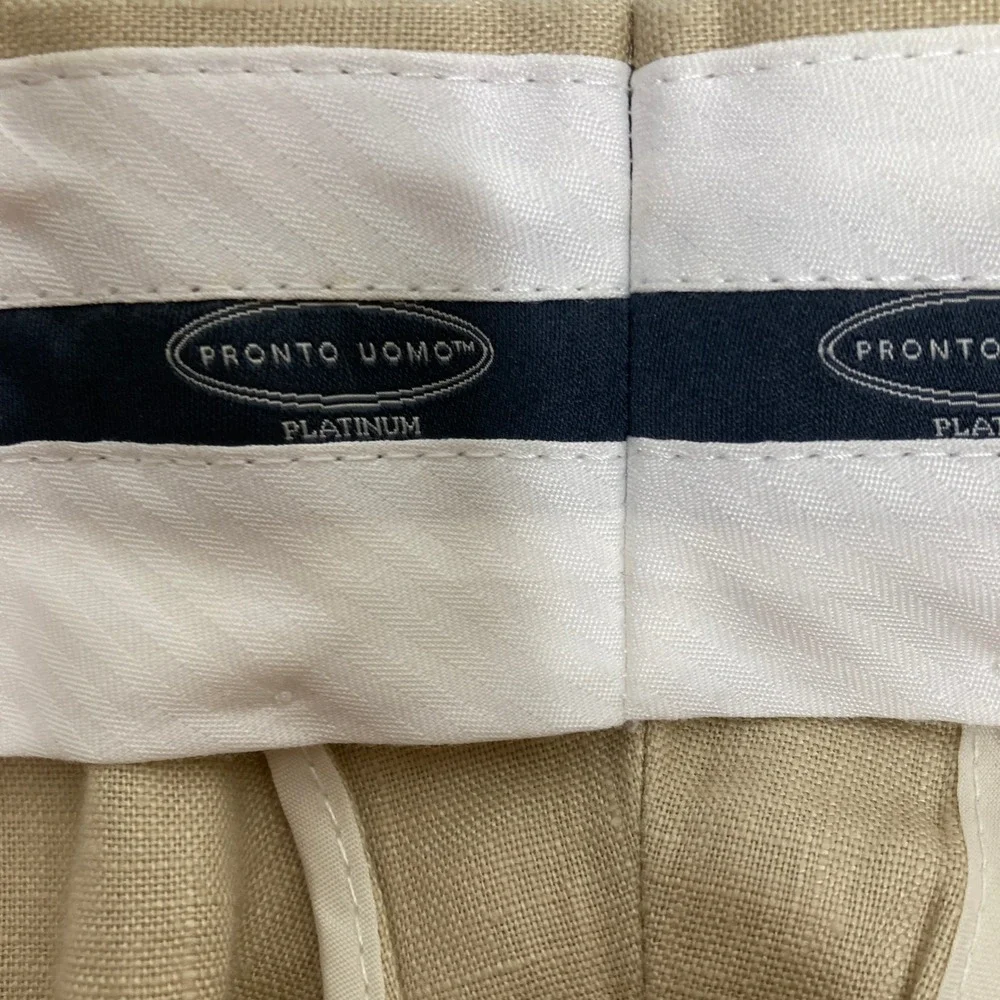 Pronto Uomo Platinum Mens Tan Beige 100% Linen Dress‎ Slacks Pants 40x32