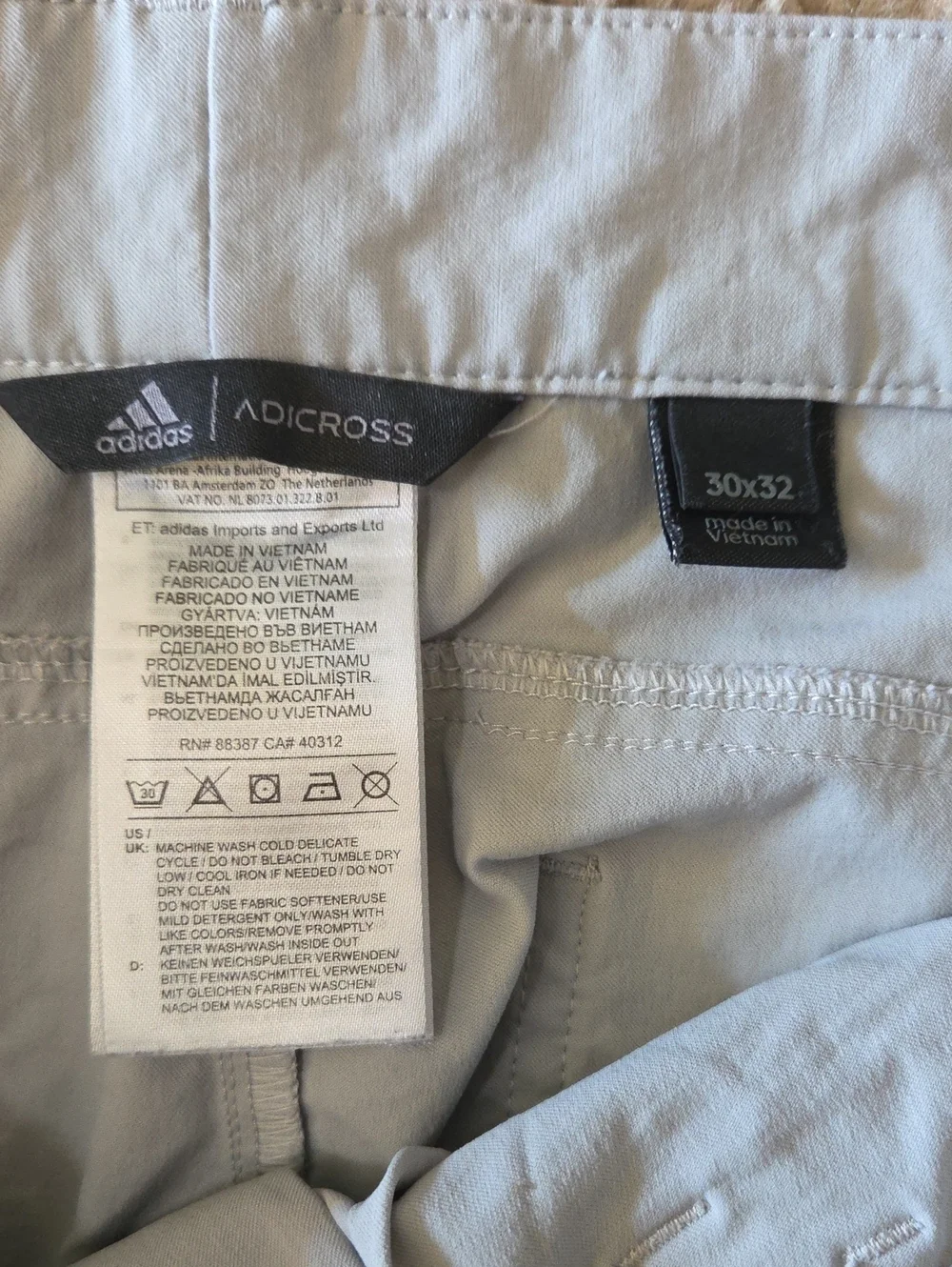Adidas Adicross Light Gray Slim Straight Leg Pants Mens Size 30 Casual Golf