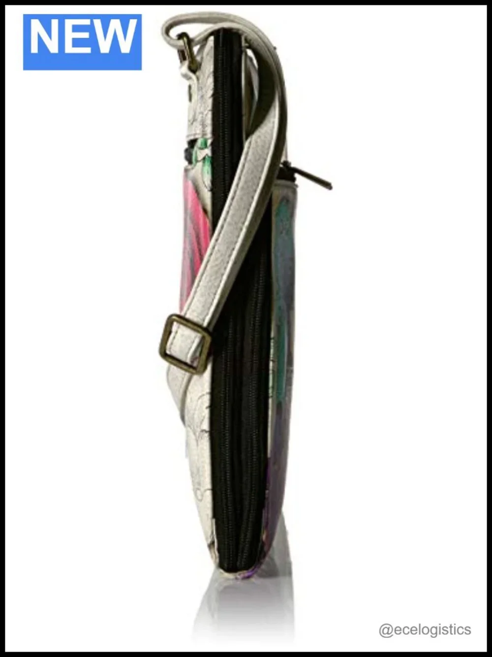 Hand Painted Leather Women's All Round Zippered Organiser Crossbody Bag with