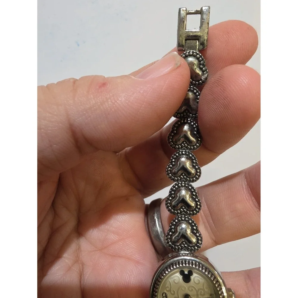 Elegant Disney Ladies Mickey Mouse Shaped Band Watch Faux Diamonds Silver Tone