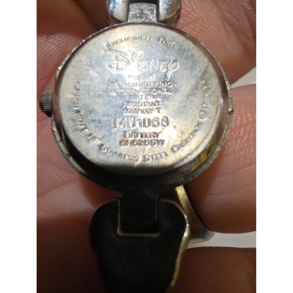 Elegant Disney Ladies Mickey Mouse Shaped Band Watch Faux Diamonds Silver Tone