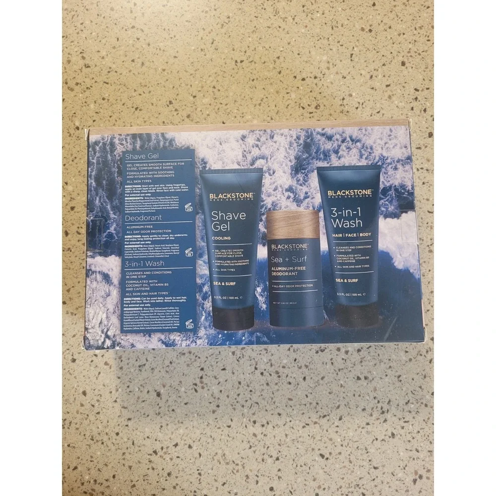 Blackstone Mens Sea & Surf Deluxe Trio Shave Gel Deodorant 3 In 1 Body Wash Set