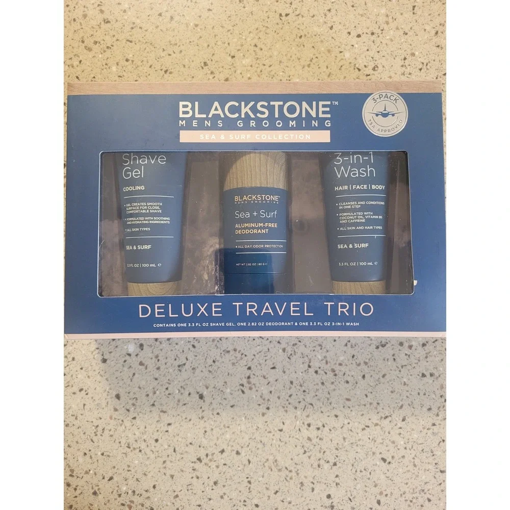 Blackstone Mens Sea & Surf Deluxe Trio Shave Gel Deodorant 3 In 1 Body Wash Set
