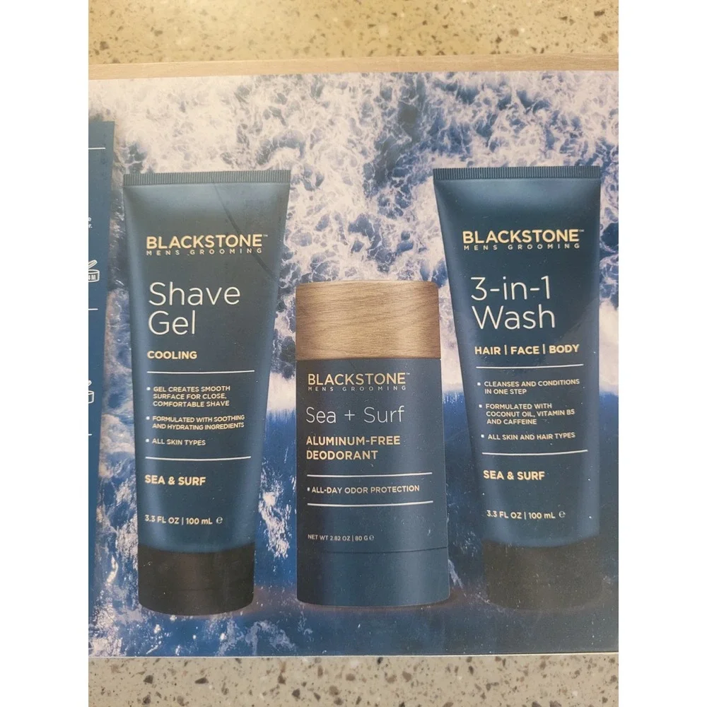 Blackstone Mens Sea & Surf Deluxe Trio Shave Gel Deodorant 3 In 1 Body Wash Set