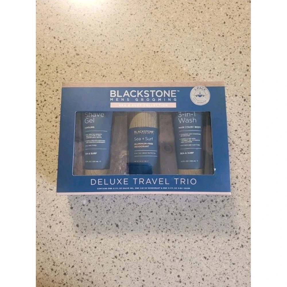 Blackstone Mens Sea & Surf Deluxe Trio Shave Gel Deodorant 3 In 1 Body Wash Set