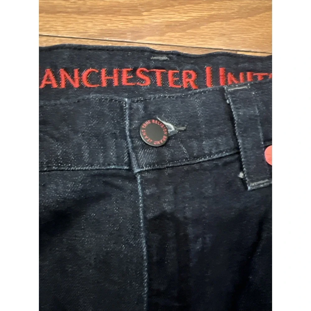 True Religion Manchester United Jack SE Jeans Mens 34x29 Dark Wash Red Stitch