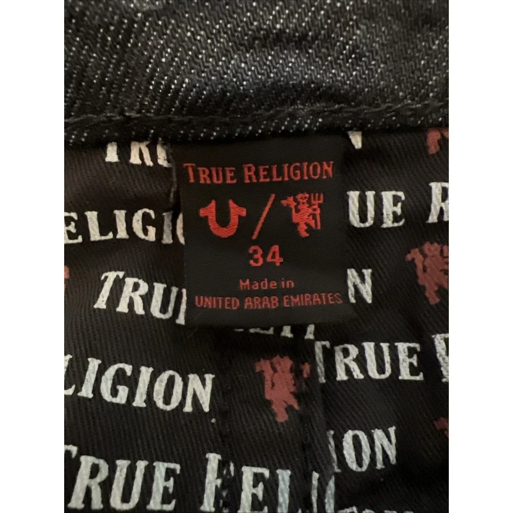 True Religion Manchester United Jack SE Jeans Mens 34x29 Dark Wash Red Stitch