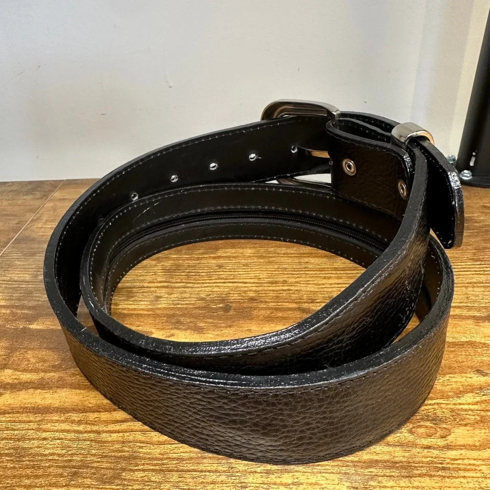 Atitlan Leather Mens Black Pebbled Leather Travel Money Belt Size 36 Hidden Zip