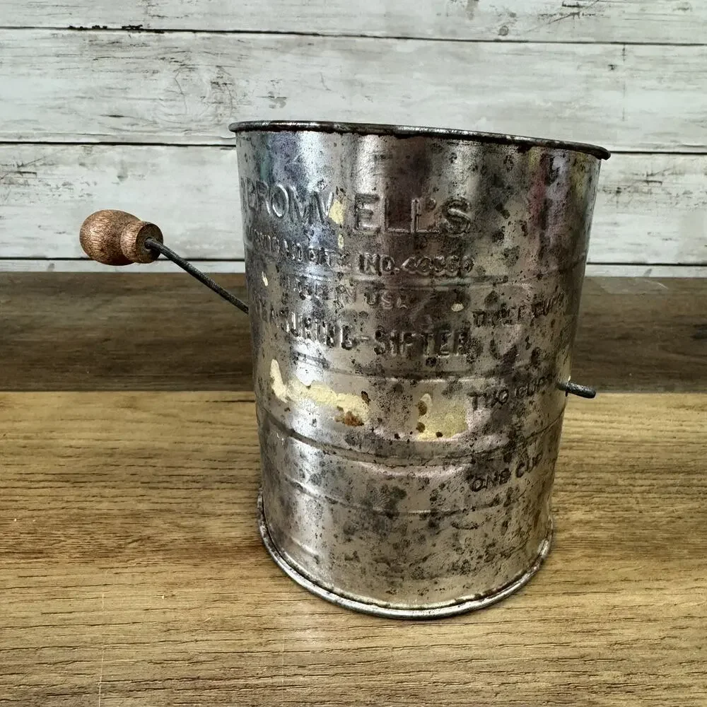 Vintage Bromwell's Measuring Cup Metal Flour Sifter Wood Handle