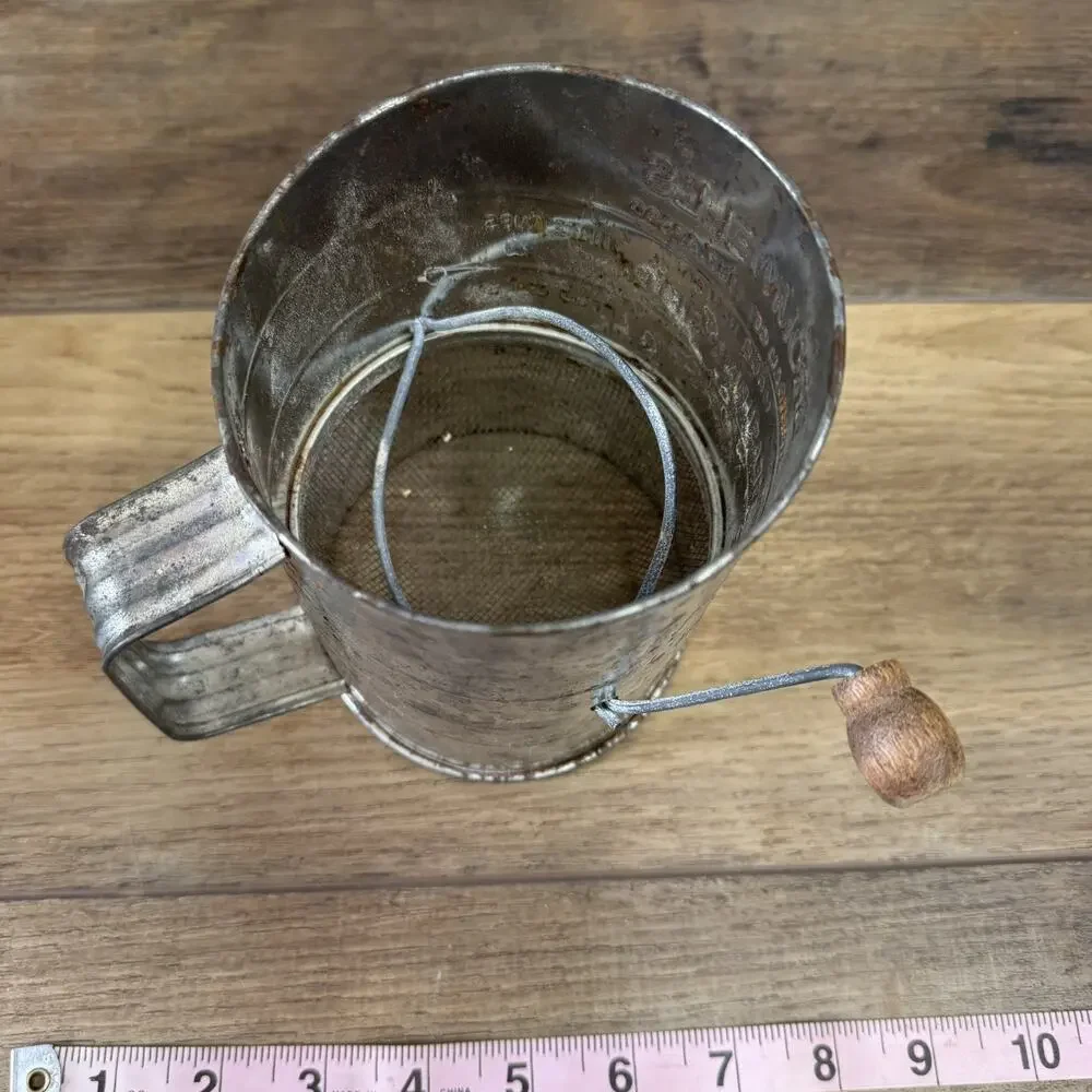 Vintage Bromwell's Measuring Cup Metal Flour Sifter Wood Handle