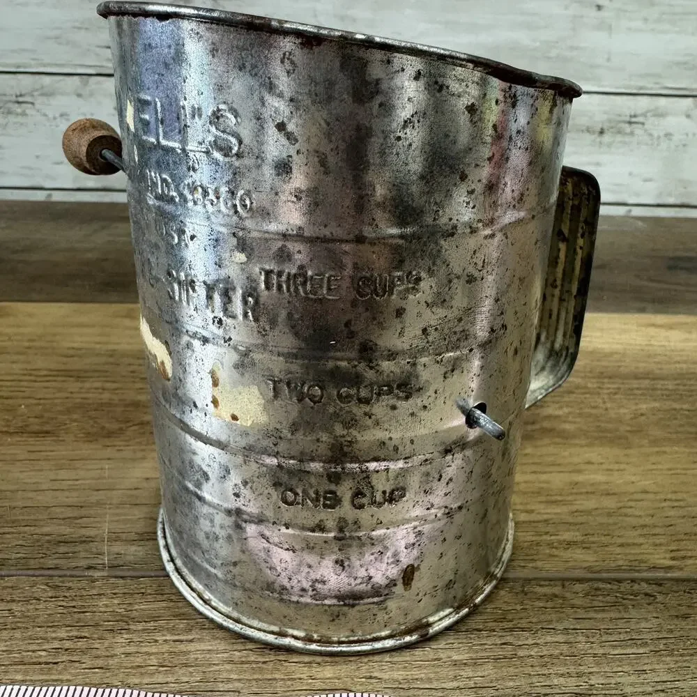 Vintage Bromwell's Measuring Cup Metal Flour Sifter Wood Handle