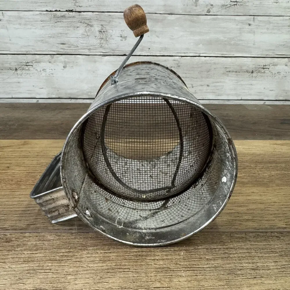 Vintage Bromwell's Measuring Cup Metal Flour Sifter Wood Handle