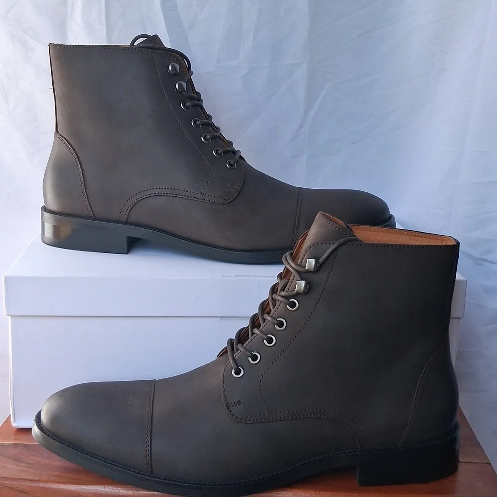 Quince Crafted Leather Cap Toe Lace Up Boots Brunette 10.5