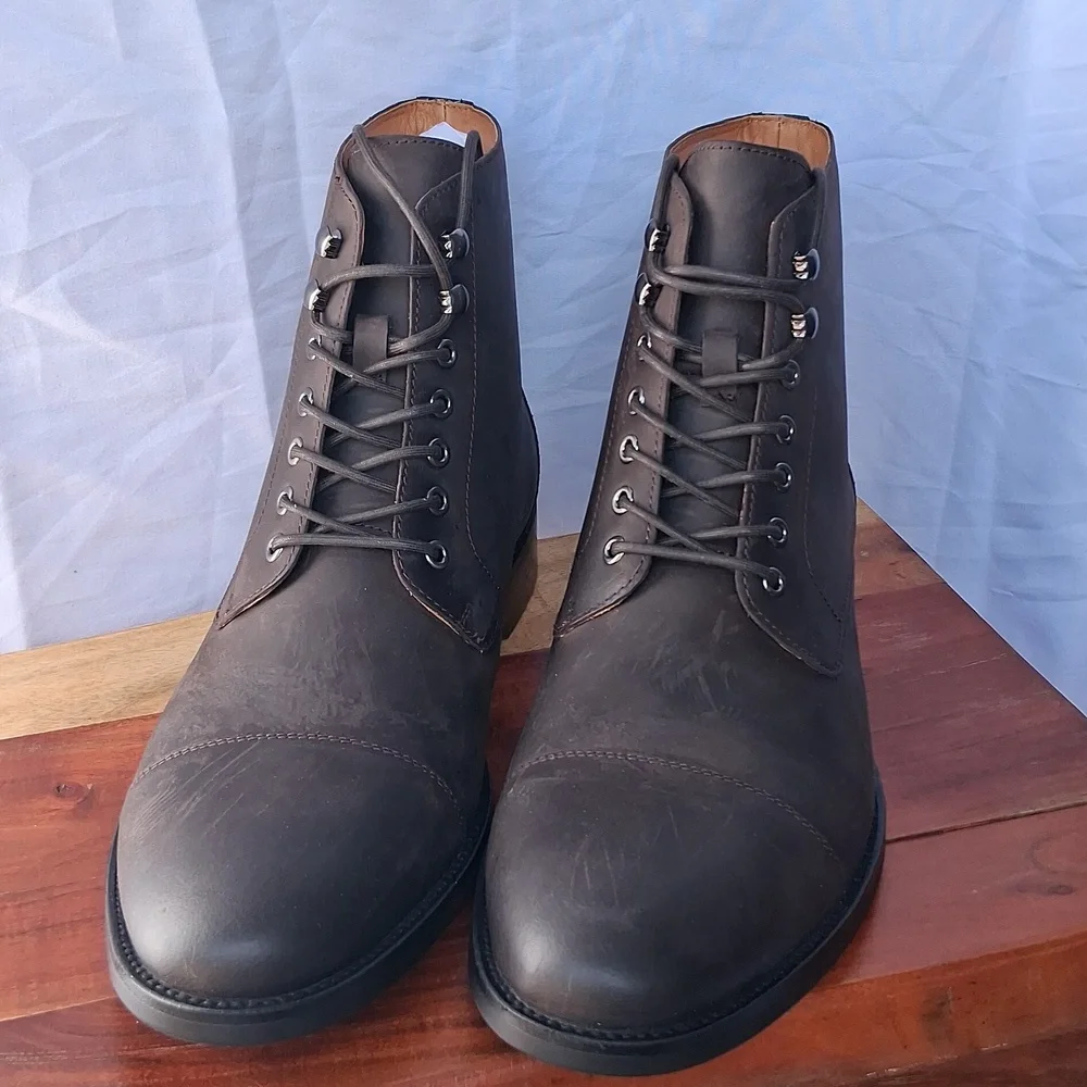 Quince Crafted Leather Cap Toe Lace Up Boots Brunette 10.5
