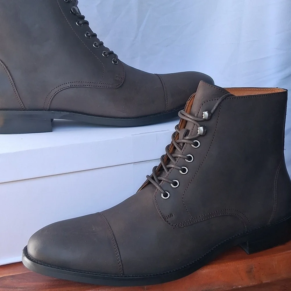 Quince Crafted Leather Cap Toe Lace Up Boots Brunette 10.5
