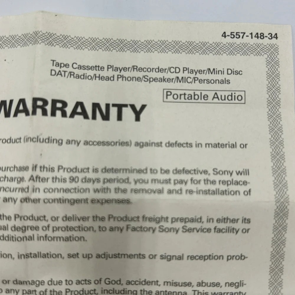 Sony Limited Warranty‎ Certificate for Portable Audio Devices 4-557-148-34