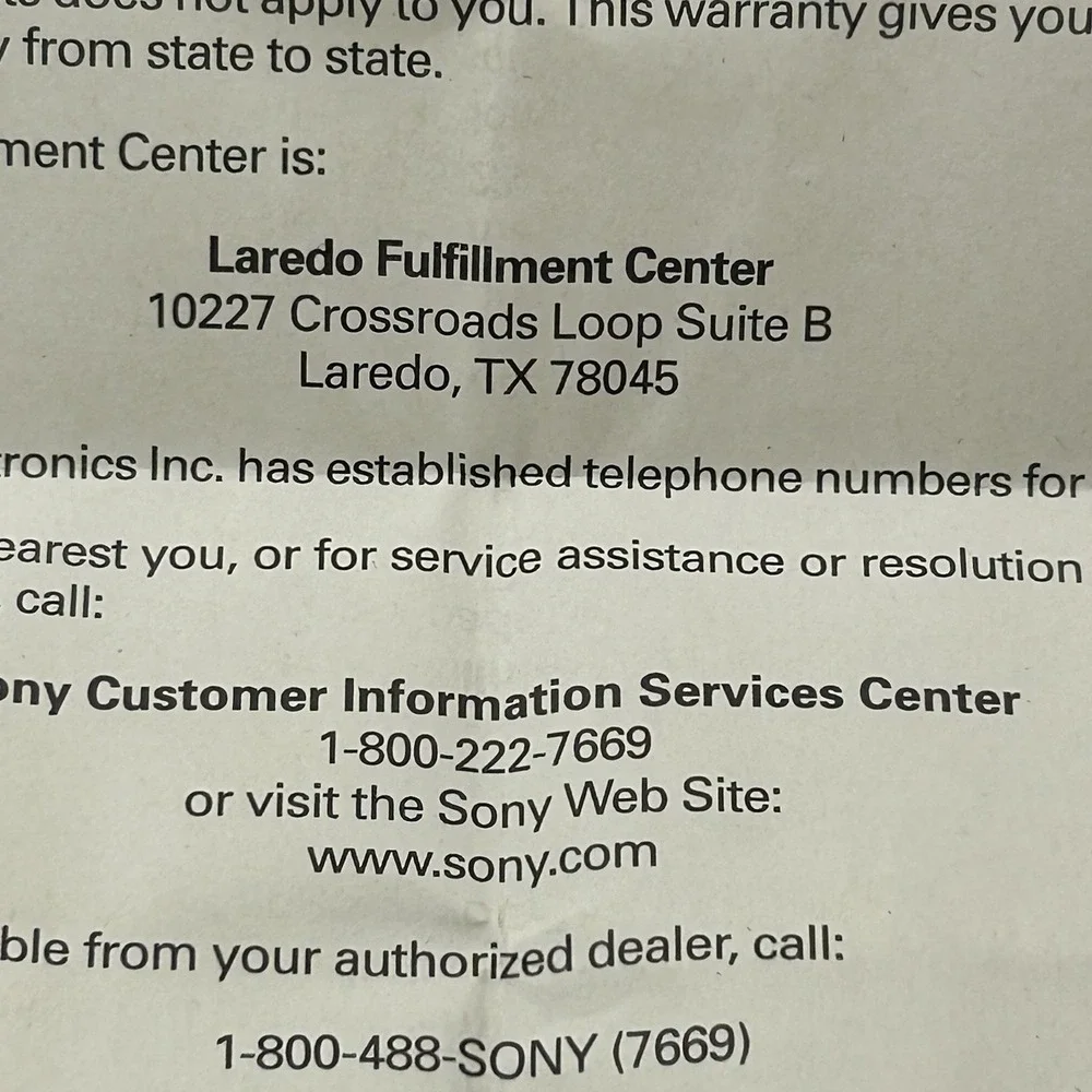 Sony Limited Warranty‎ Certificate for Portable Audio Devices 4-557-148-34
