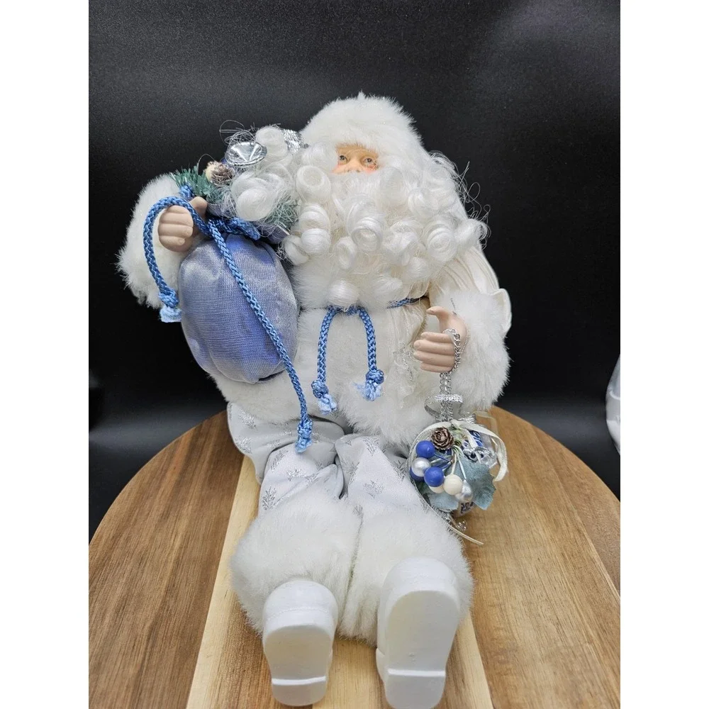 Vintage Santa Claus Shelf Sitter Figurine White &‎ Blue Christmas Décor