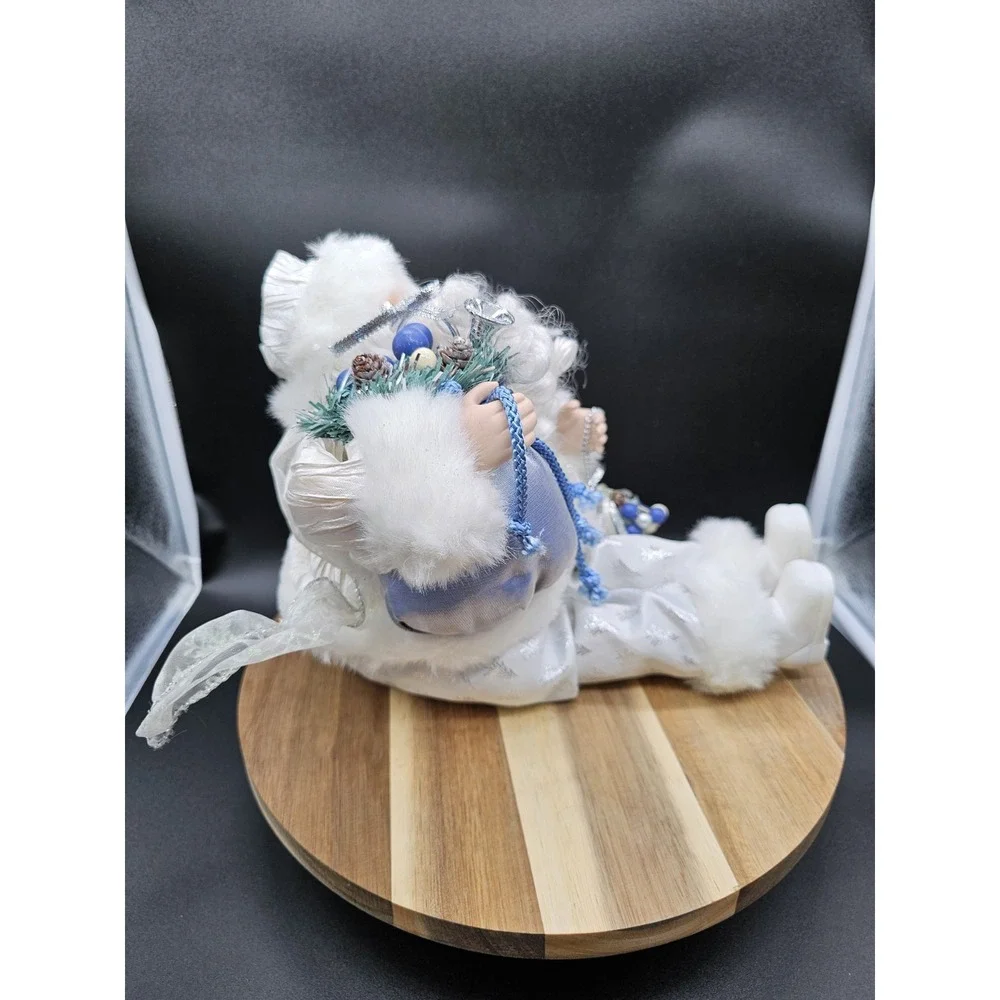 Vintage Santa Claus Shelf Sitter Figurine White &‎ Blue Christmas Décor
