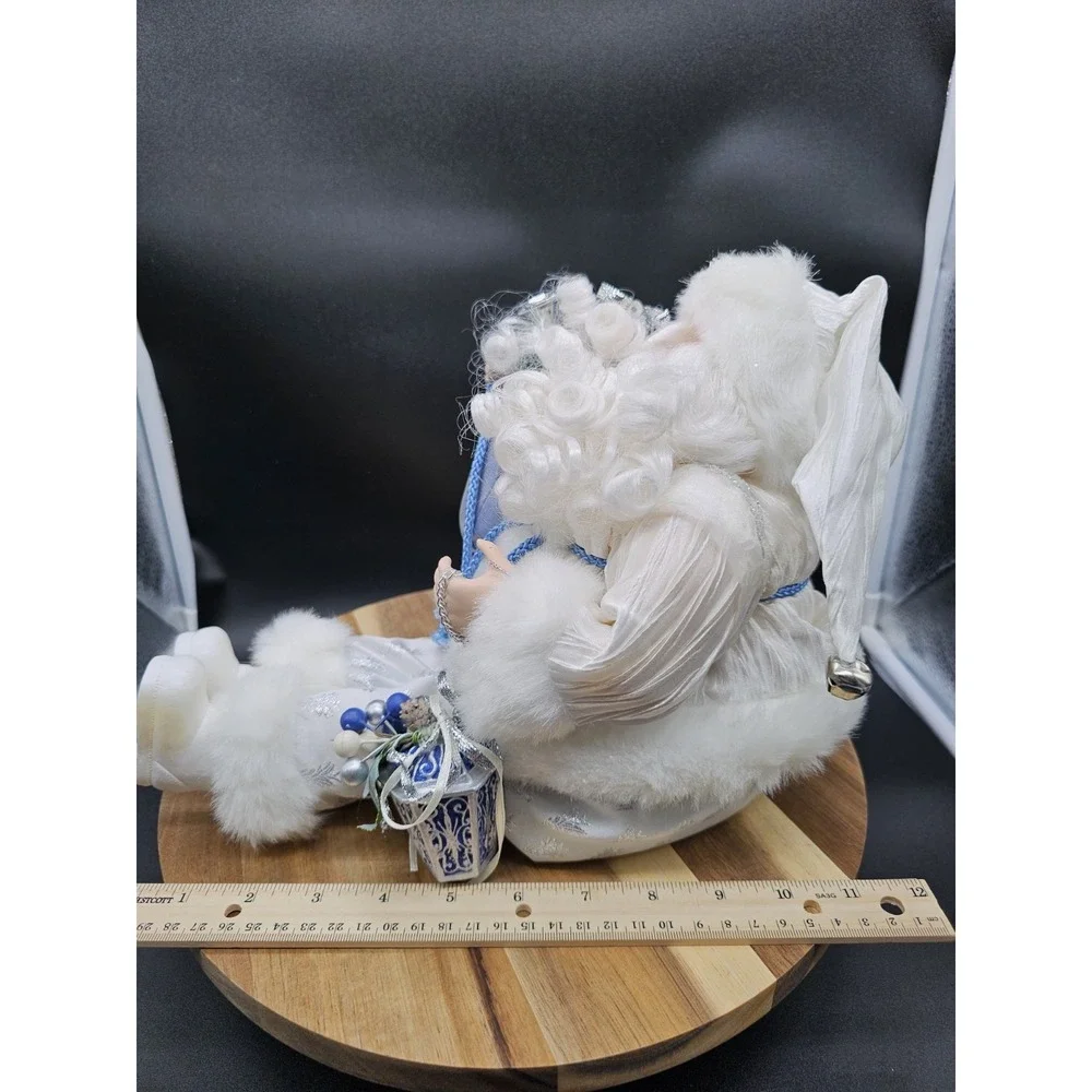 Vintage Santa Claus Shelf Sitter Figurine White &‎ Blue Christmas Décor