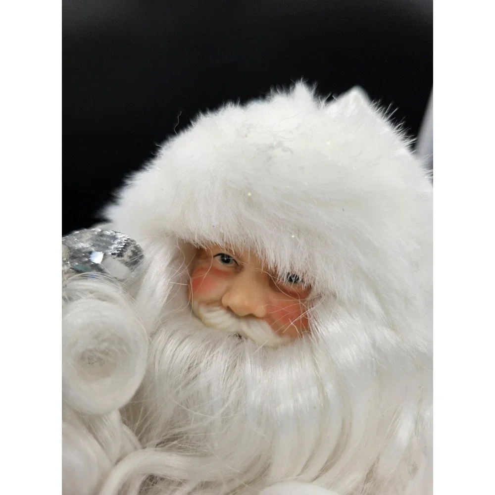 Vintage Santa Claus Shelf Sitter Figurine White &‎ Blue Christmas Décor