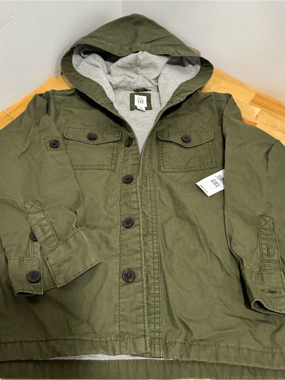 GAP Kids Unisex Olive Green Hooded Utility Jacket