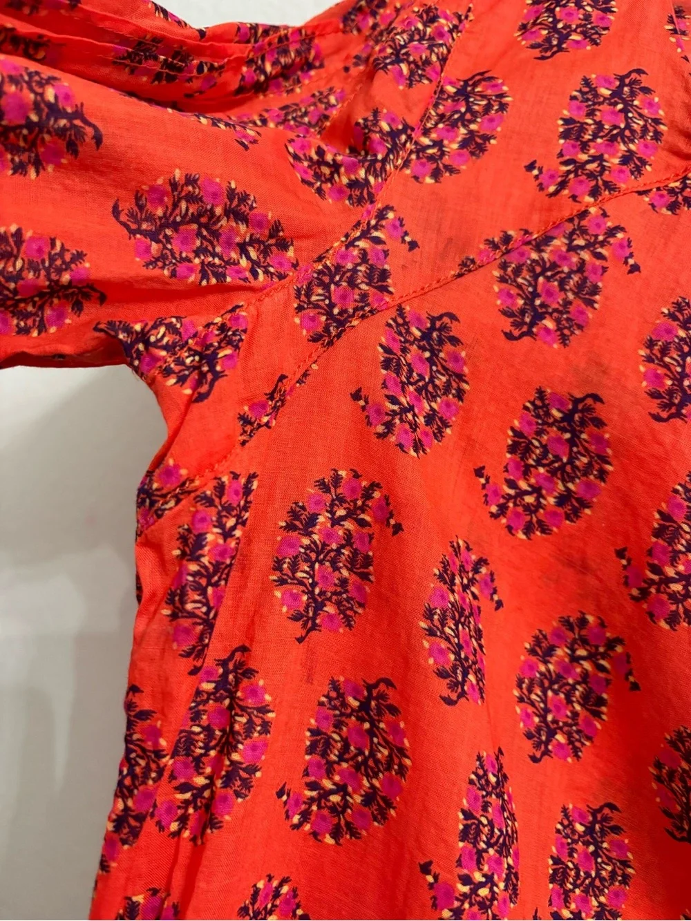 Tory Burch Bright Orange Floral Tie-Neck Blouse