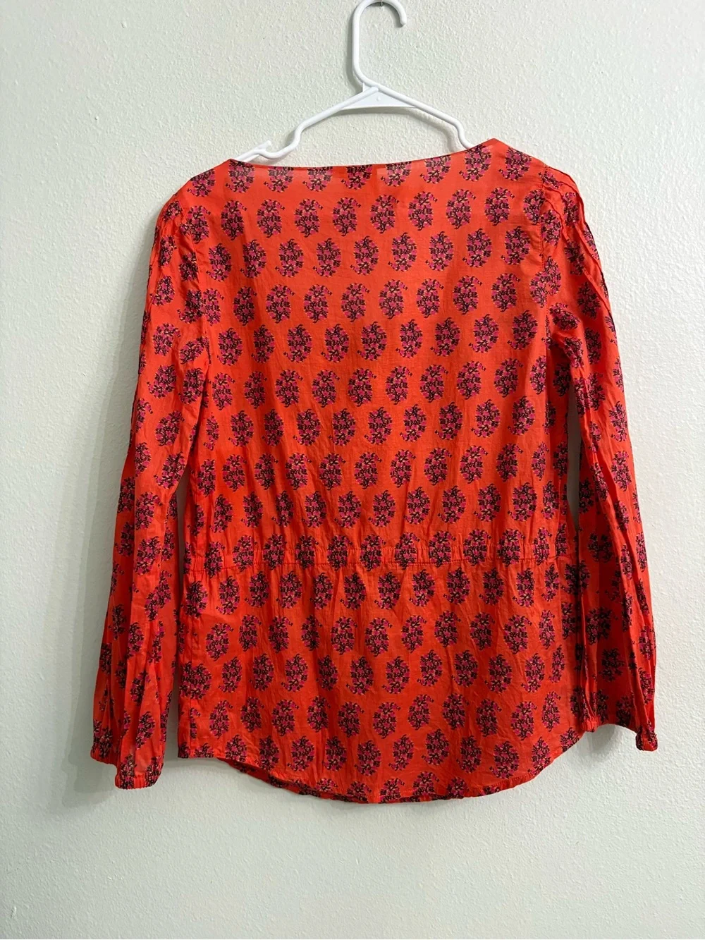 Tory Burch Bright Orange Floral Tie-Neck Blouse