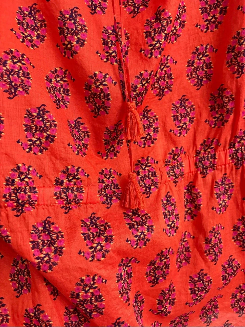 Tory Burch Bright Orange Floral Tie-Neck Blouse