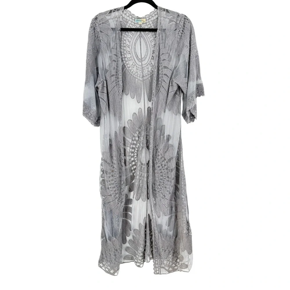 Fairy Festival Lace Embroidered‎ Cardigan Y2k Small Boho Mesh Sheer Duster Wome