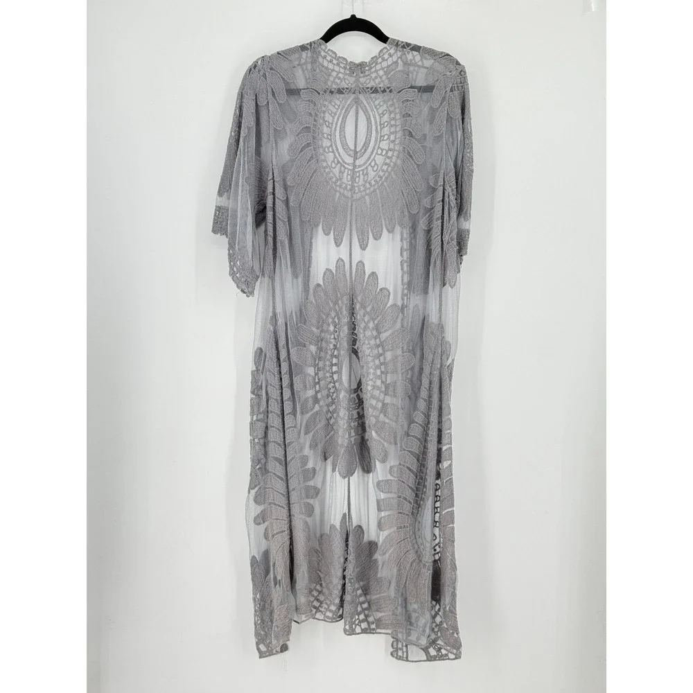 Fairy Festival Lace Embroidered‎ Cardigan Y2k Small Boho Mesh Sheer Duster Wome