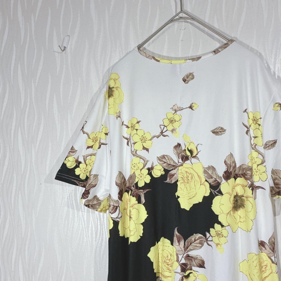 SHEIN CURVE Floral Print Dress, Short Sleeve, Flare, Two-Tone, Plus Size 1XL