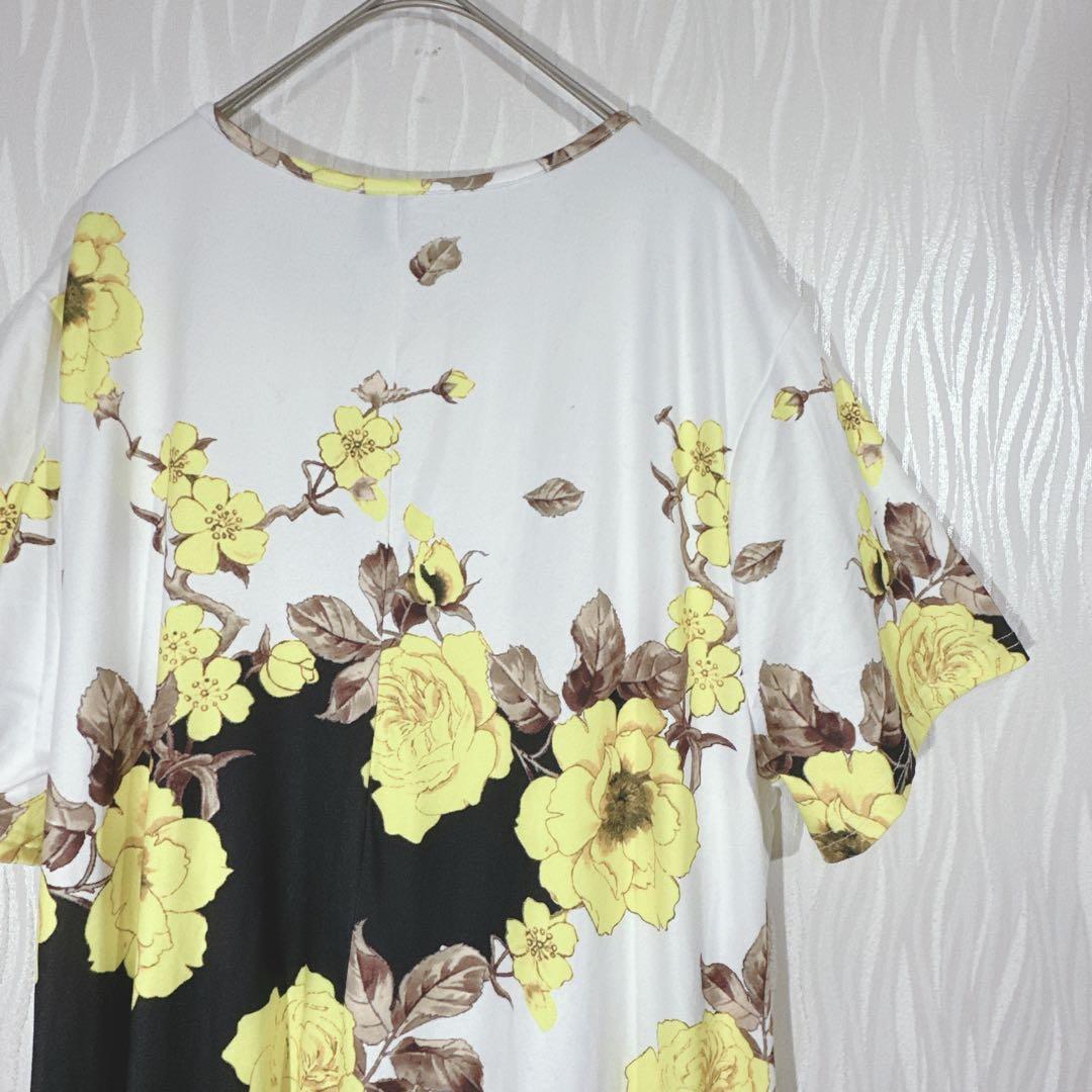 SHEIN CURVE Floral Print Dress, Short Sleeve, Flare, Two-Tone, Plus Size 1XL