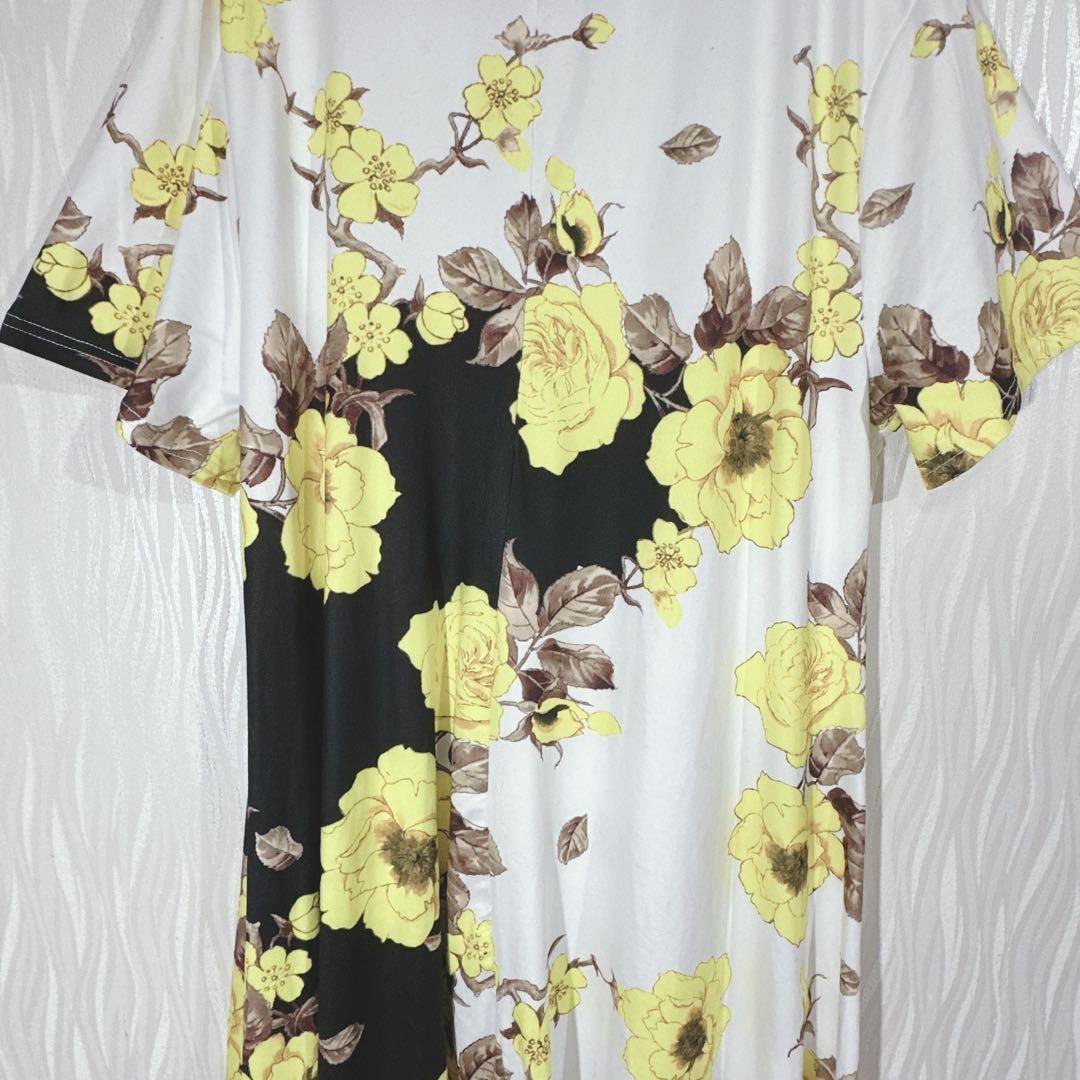 SHEIN CURVE Floral Print Dress, Short Sleeve, Flare, Two-Tone, Plus Size 1XL