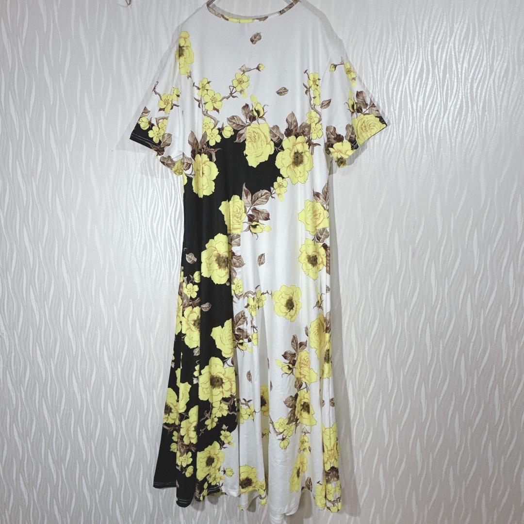 SHEIN CURVE Floral Print Dress, Short Sleeve, Flare, Two-Tone, Plus Size 1XL