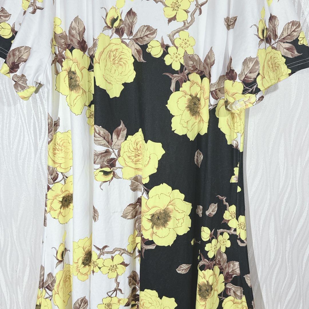 SHEIN CURVE Floral Print Dress, Short Sleeve, Flare, Two-Tone, Plus Size 1XL