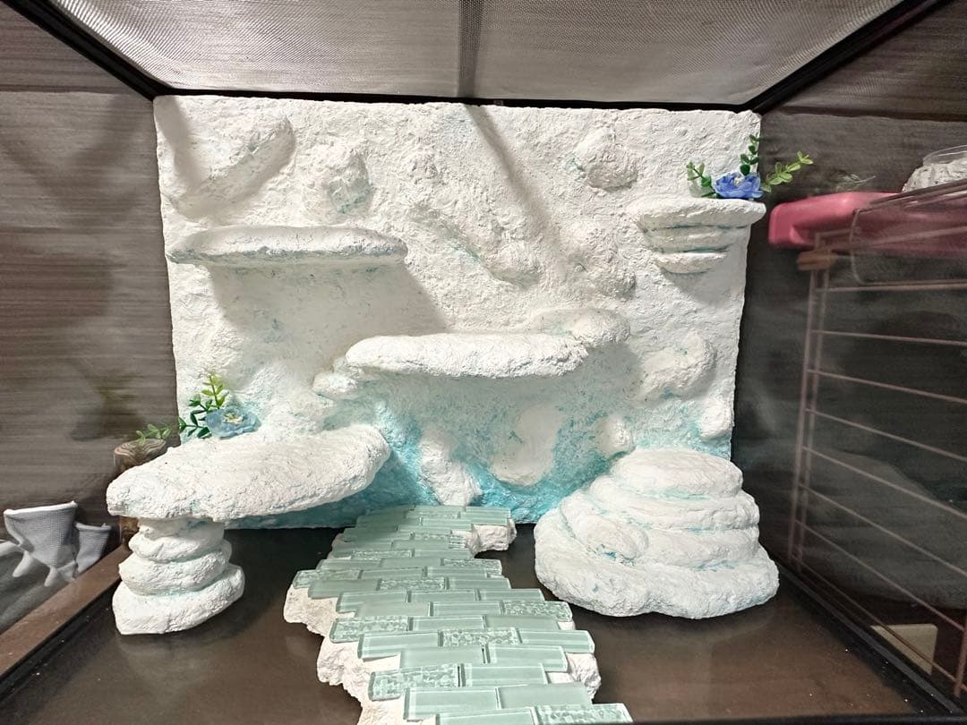 Reptile Tank. Backboard. 3 Shelter Set