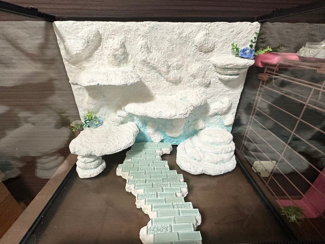 Reptile Tank. Backboard. 3 Shelter Set
