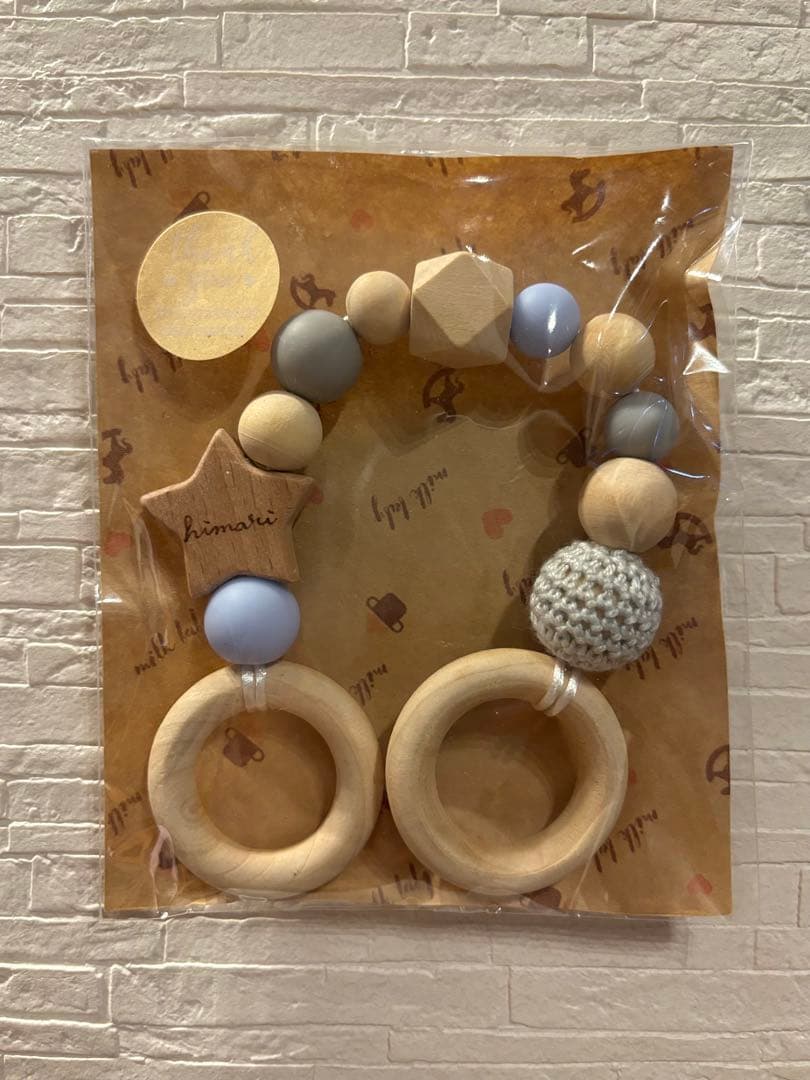【Stylish】Wooden Baby Toy Teether Natural Color Personalized Name
