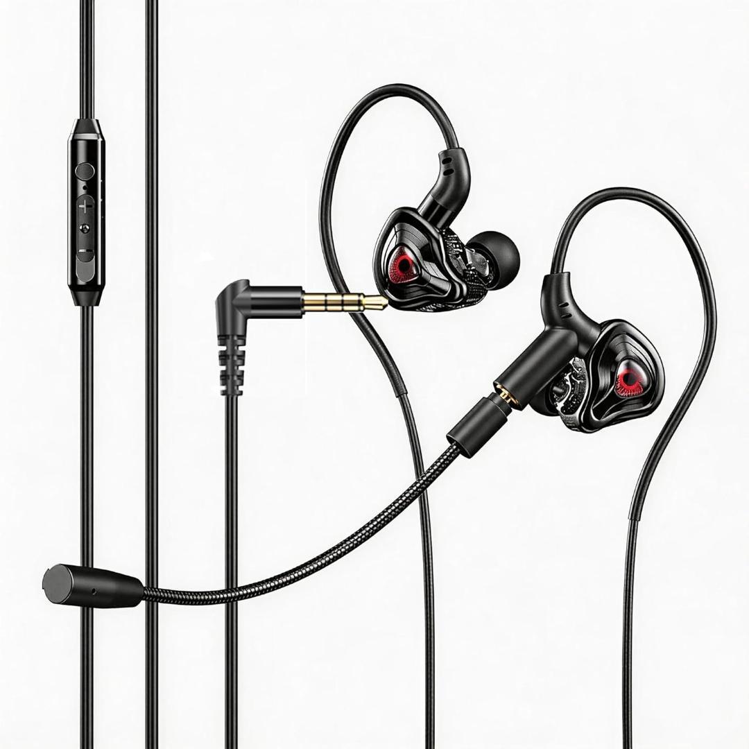 【Full Set】3.5mm Hi-Fi Gaming Headset with Microphone and Noise-Cancelling Earplugs